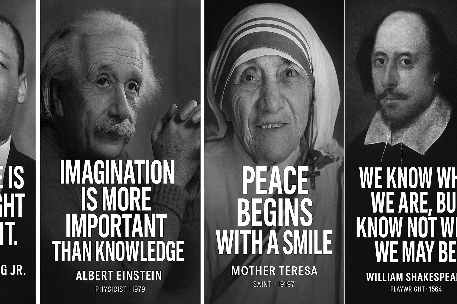 Scrollable timeline of famous figures + quotes OR Instagram carousel with photo + quote overlay